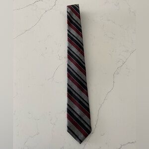 Highland Mist Elegant Striped Tie in Red and Gray 100% Wool